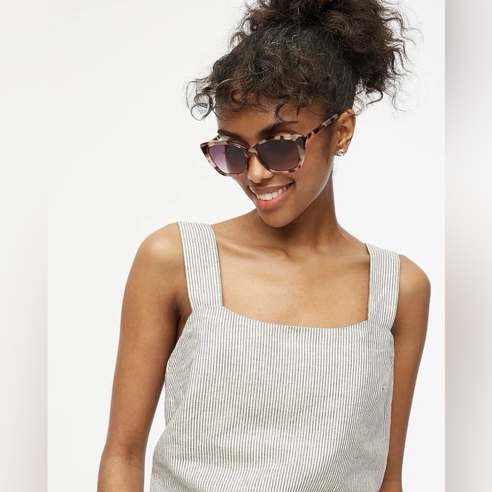 J. Crew Striped Linen Square Neck Tank Top Size S